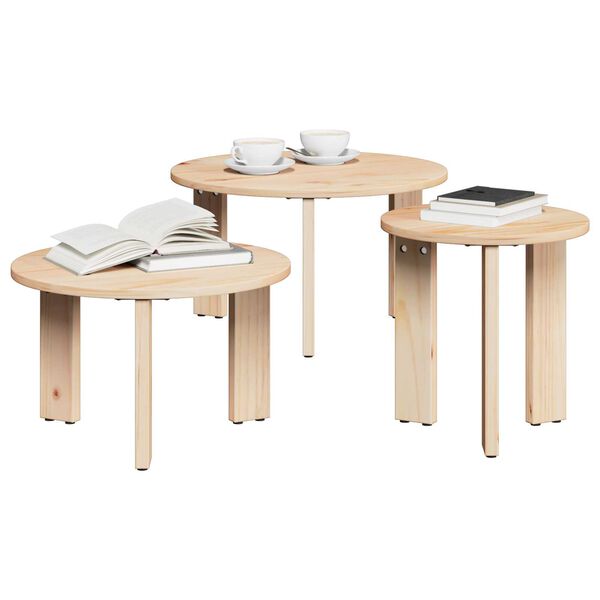 vidaXL Τραπεζάκι σαλονιού 3 pcs Φυσικό 47.5 x 47.5 x 27 εκ.