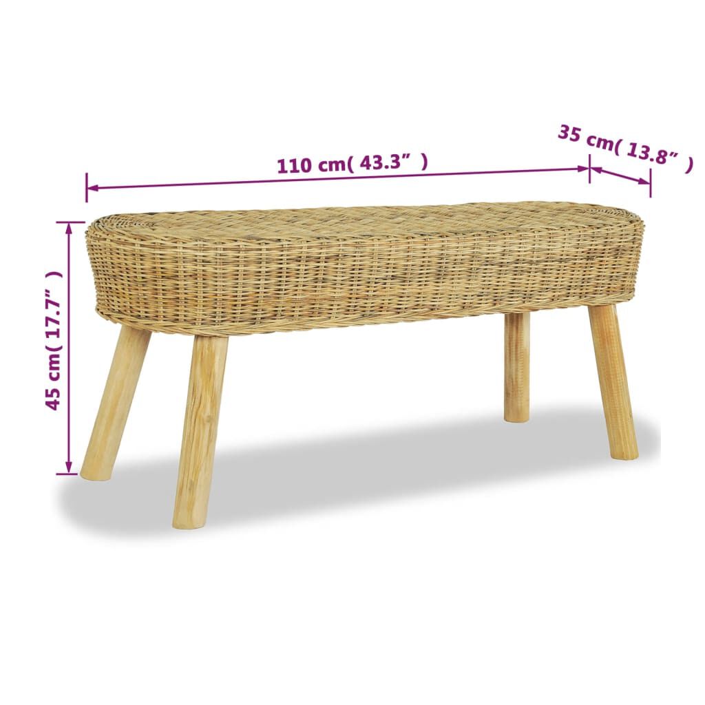 vidaXL Πάγκος Χολ Χρώμα Φυσικό 110 x 35 x 45 εκ. Ρατάν