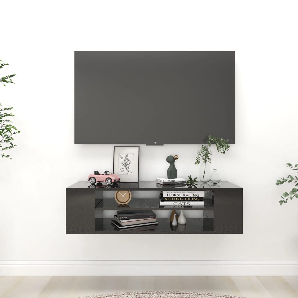 vidaXL Έπιπλο Τηλεόρασης Κρεμαστό Γυαλ.Μαύρο 100x30x26,5εκ Επεξ. Ξύλο