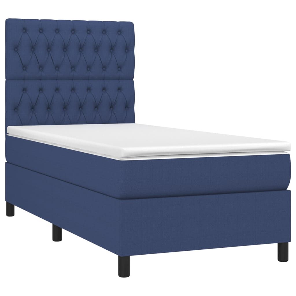 vidaXL Κρεβάτι Boxspring με Στρώμα & LED Μπλε 90x190 εκ. Υφασμάτινο