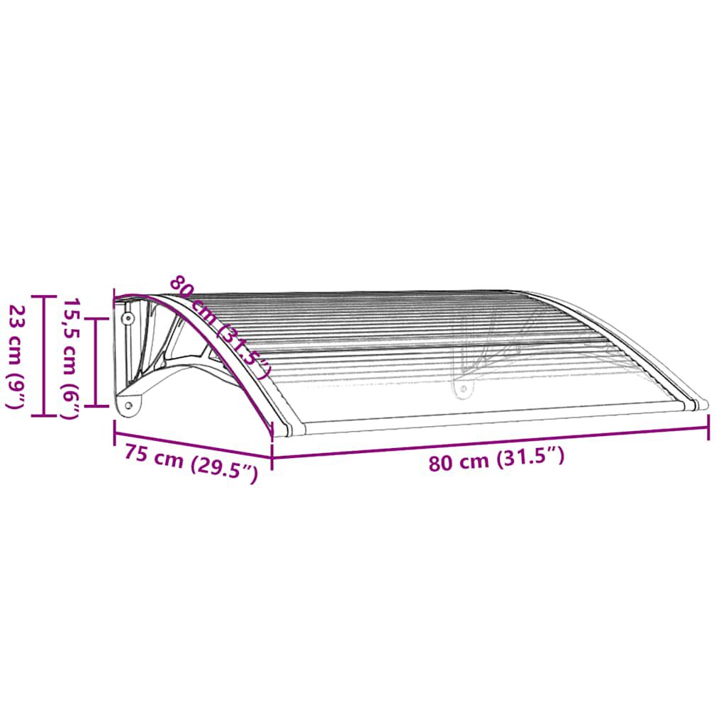 vidaXL Στέγαστρο Πόρτας Μαύρο & Διαφανές 80 x 75 εκ από Πολυκαρβονικό