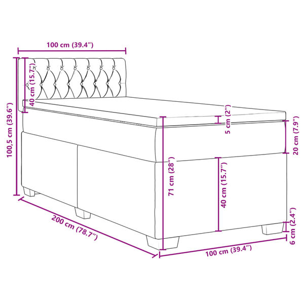 vidaXL Κρεβάτι Boxspring με Στρώμα Σκούρο Γκρι 100x200 εκ. Βελούδινο