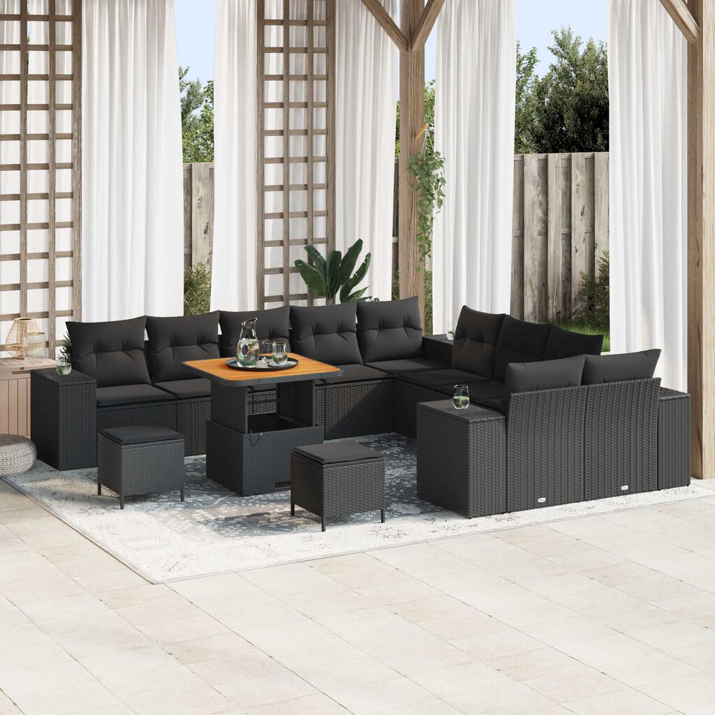 vidaXL Σετ Καναπέ Κήπου 13 pcs Μαύρο συνθετικό ρατάν
