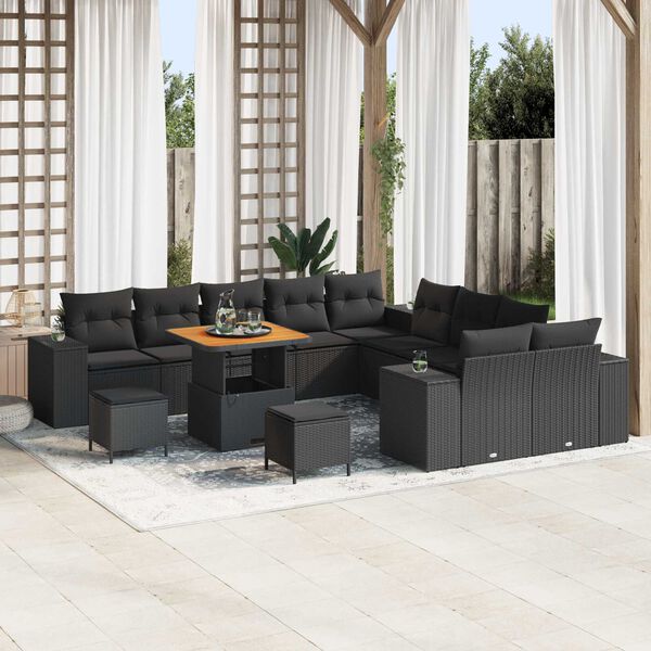 vidaXL Σετ Καναπέ Κήπου 13 pcs Μαύρο συνθετικό ρατάν