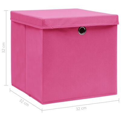 vidaXL Κουτιά Αποθήκευσης με Καπάκια 10 τεμ Ροζ 32x32x32εκ Υφασμάτινα