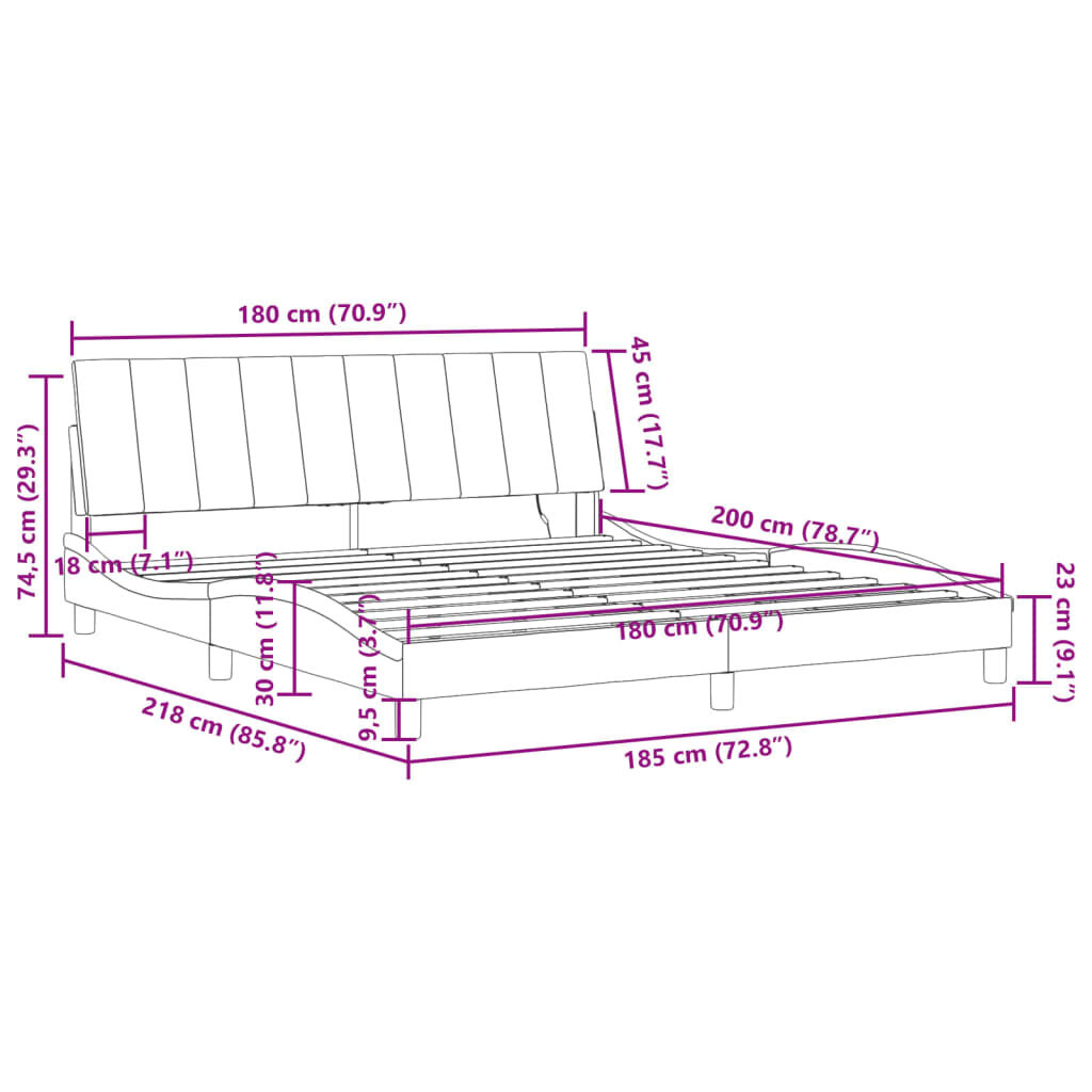 vidaXL Πλαίσιο Κρεβατιού με LED Μαύρο 180 x 200 εκ. Βελούδινο