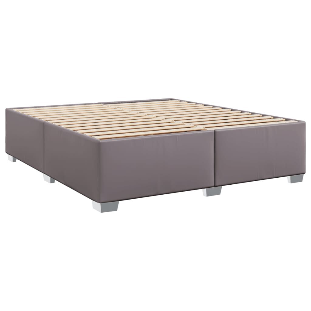 vidaXL Κρεβάτι Boxspring με Στρώμα Γκρι 200x200 εκ. Συνθετικό Δέρμα