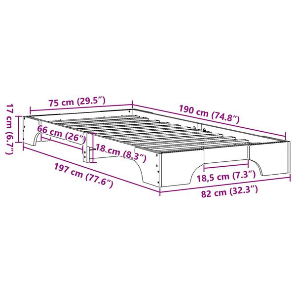 vidaXL Κρεβάτι Κερωτό Καφέ Μασίφ Ξύλο 75 x 190 εκ. Κρεβάτι Ορθογώνιο