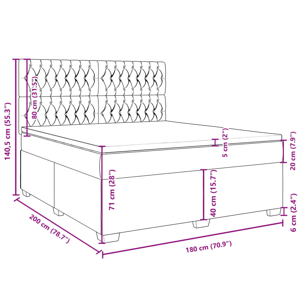 vidaXL Κρεβάτι Boxspring με Στρώμα Σκούρο Πράσινο 180x200εκ. Βελούδινο