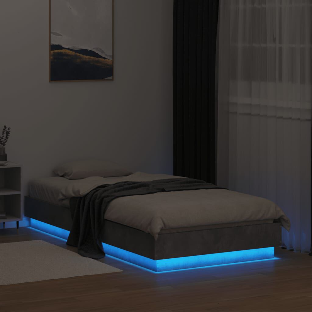 vidaXL Πλαίσιο Κρεβατιού με λυχνίες LED Γκρι Σκυροδέματος 75 x 190 εκ.