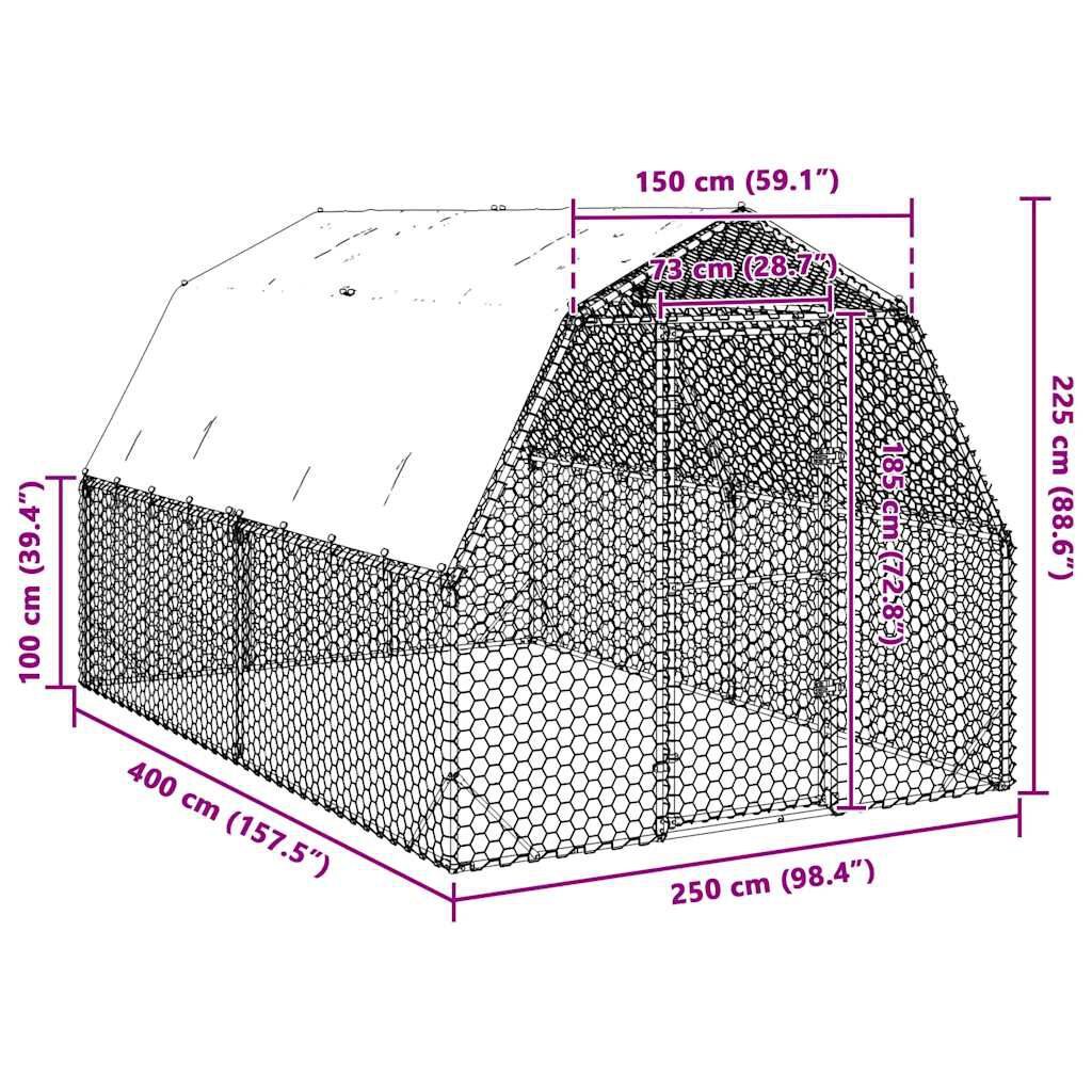 vidaXL Τρέξιμο για κοτόπουλα με οροφή 2,5x4x2,25 μ. από Γαλβ. Χάλυβα