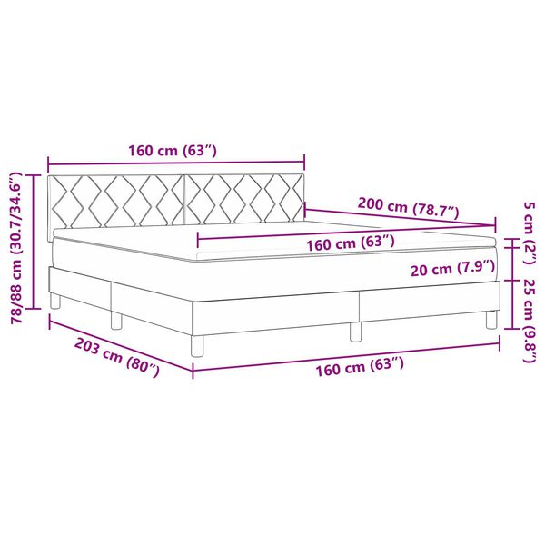 vidaXL Κρεβάτι Βάσης Στρώματος με Στρώμα & LED Μπλε 160x200 εκ. Ύφασμα