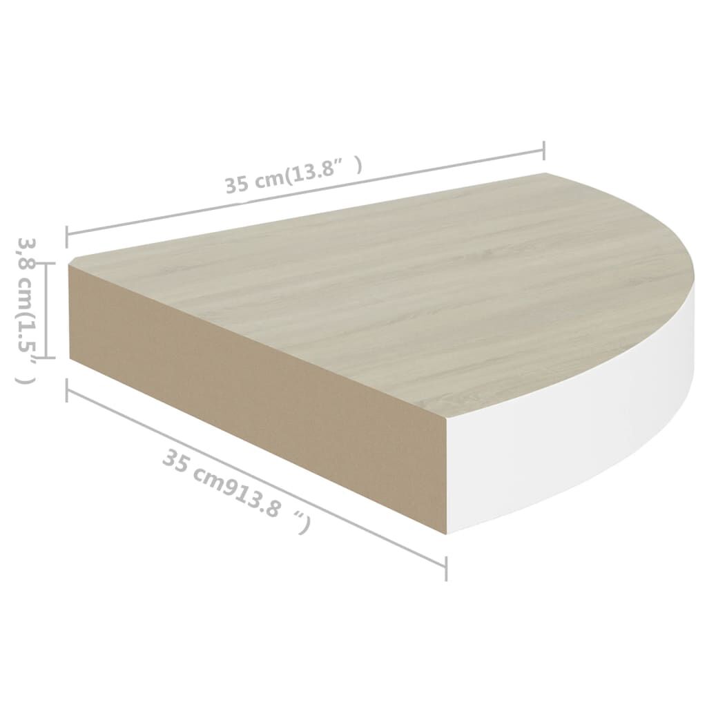 vidaXL Ράφι Τοίχου Γωνιακό Δρυς/Λευκό 35x35x3,8 εκ από MDF