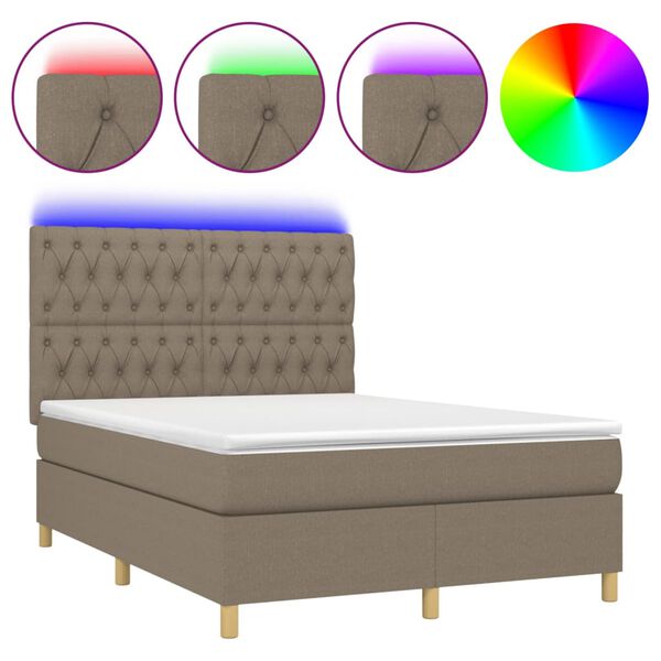 vidaXL &Kappa;&rho;&epsilon;&beta;ά&tau;&iota; Boxspring &mu;&epsilon; &Sigma;&tau;&rho;ώ&mu;&alpha; & LED Taupe 140x200 &epsilon;&kappa;. &Upsilon;&phi;&alpha;&sigma;&mu;ά&tau;&iota;&nu;&omicron;