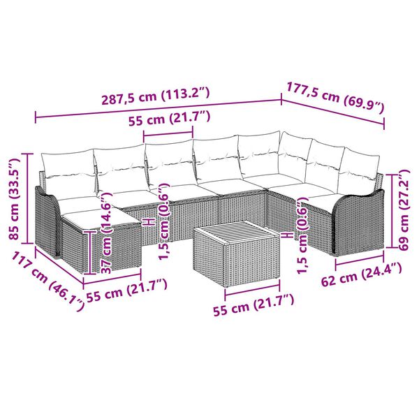 vidaXL Σετ Καναπέ Κήπου 9 pcs Μπεζ και λευκό