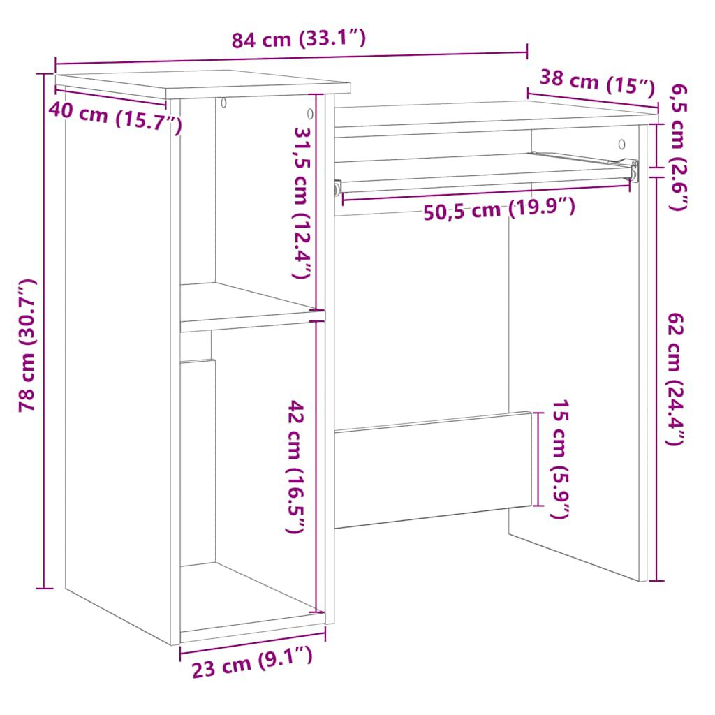 vidaXL Γραφείο με Ράφια Γκρι Σκυροδέματος 84x40x78 εκ. Μοριοσανίδα