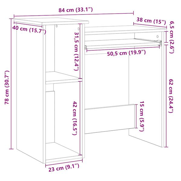 vidaXL Γραφείο με Ράφια Γκρι Σκυροδέματος 84x40x78 εκ. Μοριοσανίδα