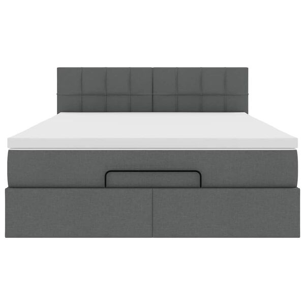 vidaXL Οθωμανικό κρεβάτι με στρώμα & LEDs Σκούρο γκρι 140x190cm Ύφασμα