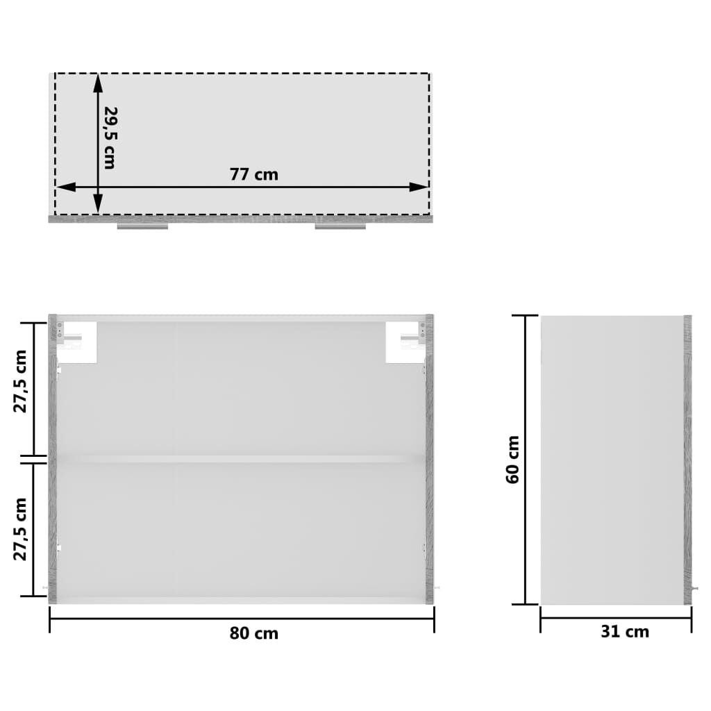 vidaXL Κρεμαστό Ντουλάπι Γυάλινο Lyon Γκρι Sonoma 80x31x60εκ.