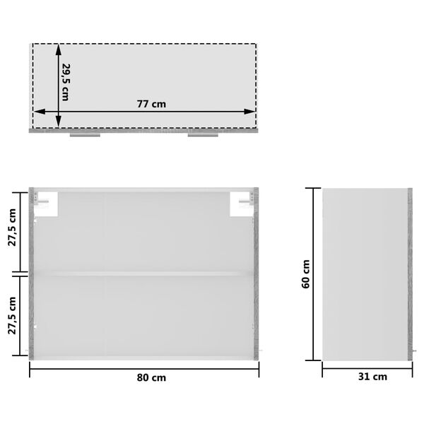 vidaXL Κρεμαστό Ντουλάπι Γυάλινο Lyon Γκρι Sonoma 80x31x60εκ.