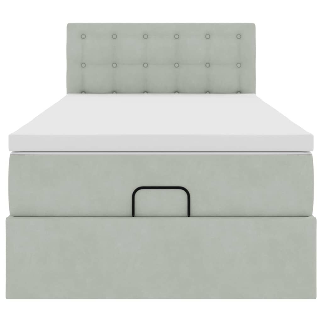 vidaXL Οθωμανικό κρεβάτι με στρώμα&LEDs Ανοιχτό γκρι 100x200cm Βελούδο