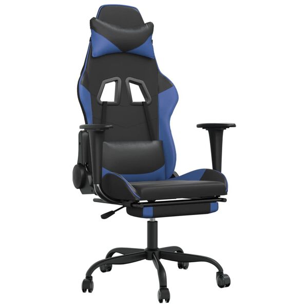 vidaXL Καρέκλα Gaming Μασάζ Υποπόδιο Μαύρο/μπλε από Συνθετικό Δέρμα