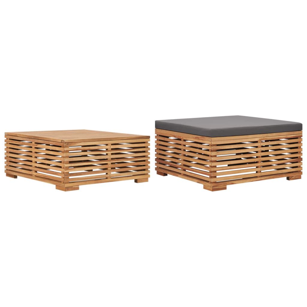 vidaXL Σετ Τραπέζι Κήπου & Υποπόδιο Μασίφ Ξύλο Teak με Γκρι Μαξιλάρι