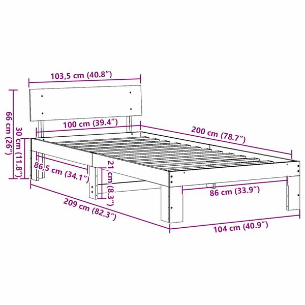 vidaXL Σκελετός Κρεβατιού Καφέ 100 x 200 cm Μασίφ ξύλο πεύκου