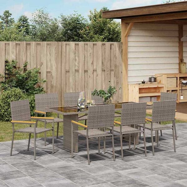 vidaXL Σέτ φαγητού για κήπο 9 pcs Γκρι 190 x 80 x 75 εκ.