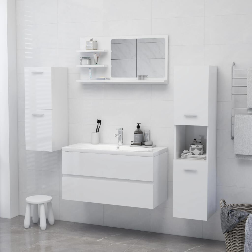 vidaXL Καθρέφτης Μπάνιου Γυαλιστερό Λευκό 90x10,5x45 εκ. Μοριοσανίδα