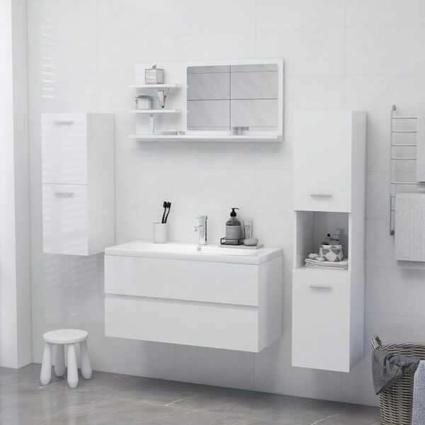 vidaXL Καθρέφτης Μπάνιου Γυαλιστερό Λευκό 90x10,5x45 εκ. Μοριοσανίδα