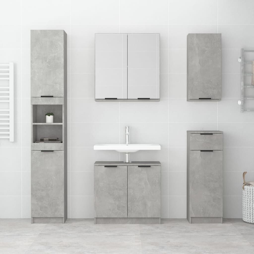 vidaXL Ντουλάπι Μπάνιου Γκρι Σκυροδέματος 32x34x188,5 εκ. Επεξ. Ξύλο