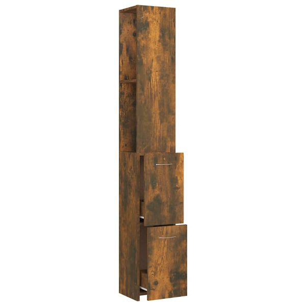 vidaXL Ντουλάπι Μπάνιου Καπνιστή Δρυς 25x26,5x170 εκ. Επεξεργ. Ξύλο