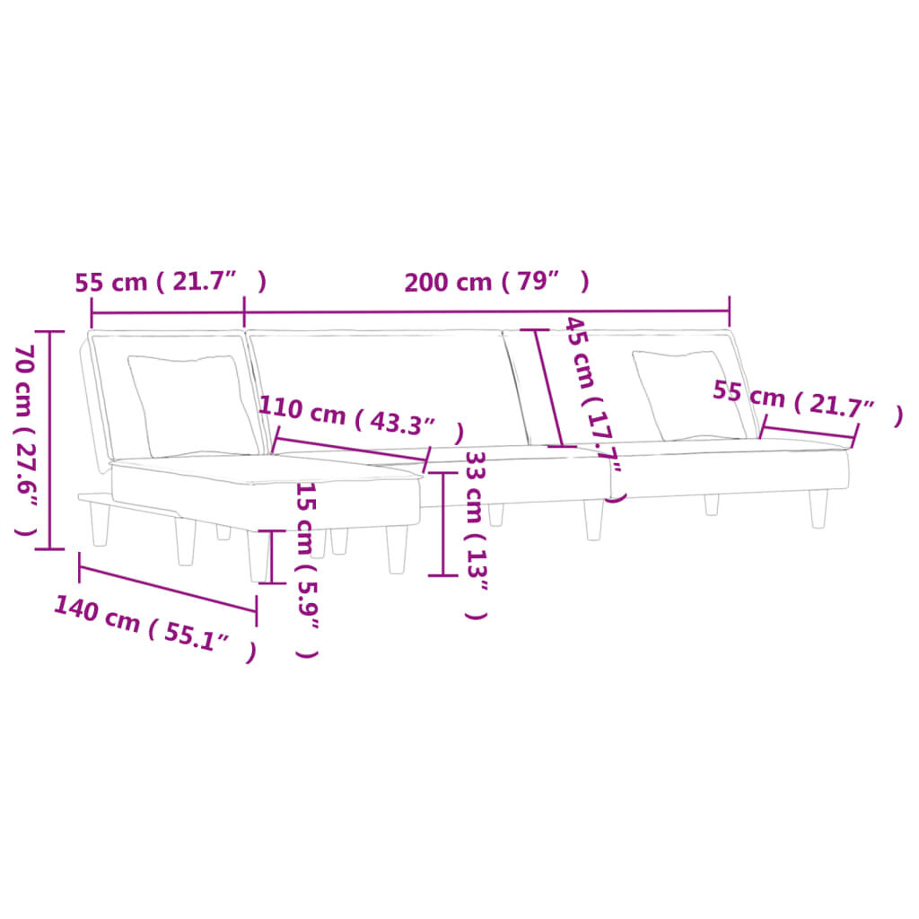 vidaXL Καναπές Κρεβάτι Γωνιακός Αν. Γκρι 255x140x70 εκ. Υφασμάτινος