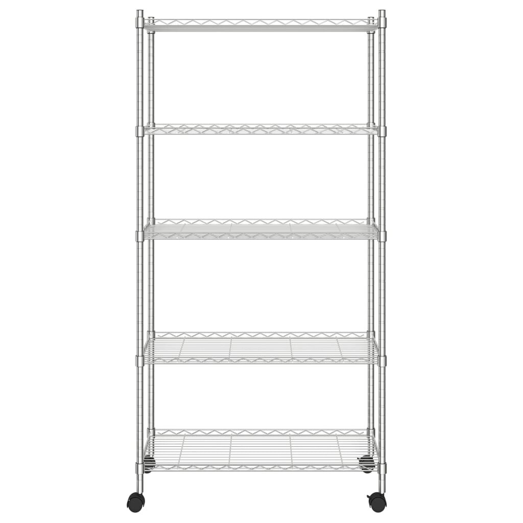 vidaXL Ραφιέρα 5 Επιπέδων με Τροχούς Χρωμέ 75x35x155 εκ. 250 κ.