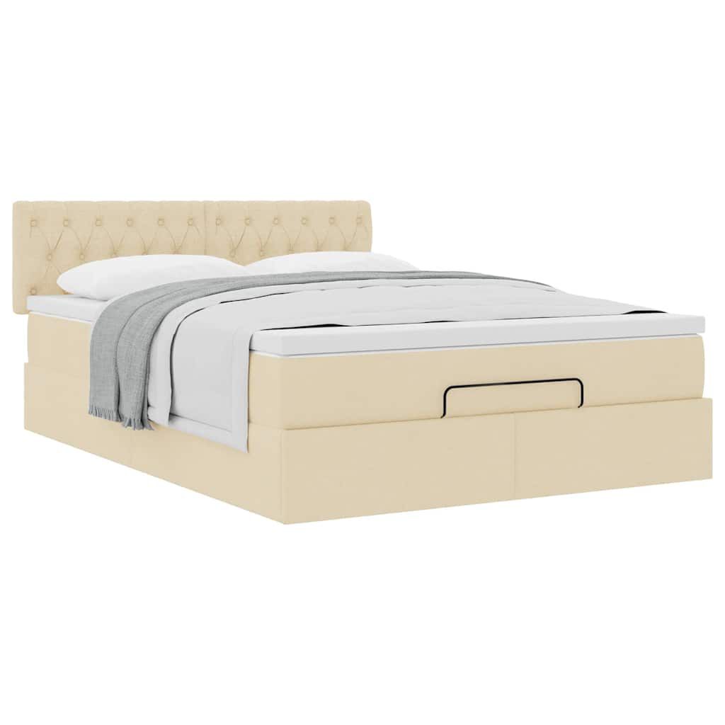 vidaXL Οθωμανικό κρεβάτι με στρώμα Cream 140x190cm ύφασμα