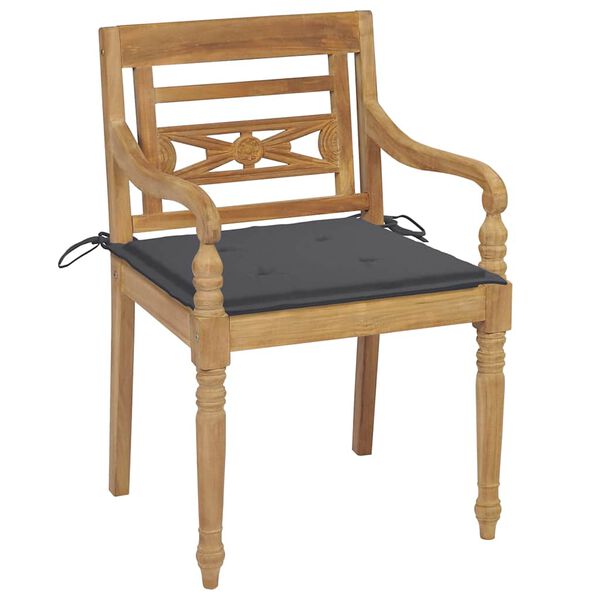 vidaXL Καρέκλες Batavia 2 τεμ. από Μασίφ Ξύλο Teak & Ανθρακί Μαξιλάρια
