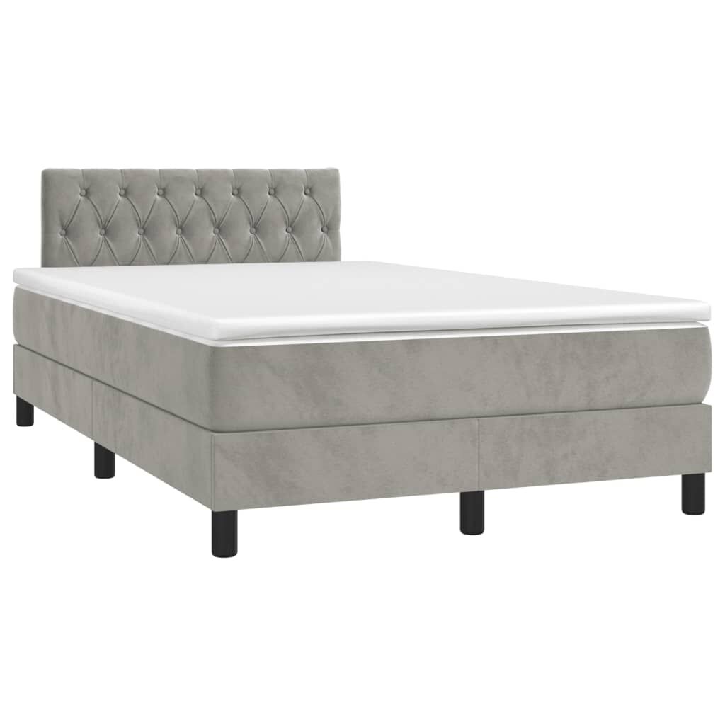 vidaXL Κρεβάτι Boxspring με Στρώμα Ανοιχτό Γκρι 120x190 εκ. Βελούδινο