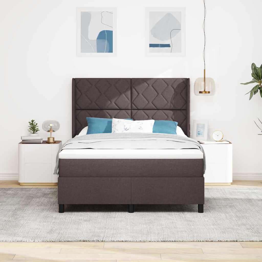 VidaXL Κρεβάτι Box Spring με Στρώμα & LED Καφέ Σκούρο 140x190 εκ. Υφασμάτινο