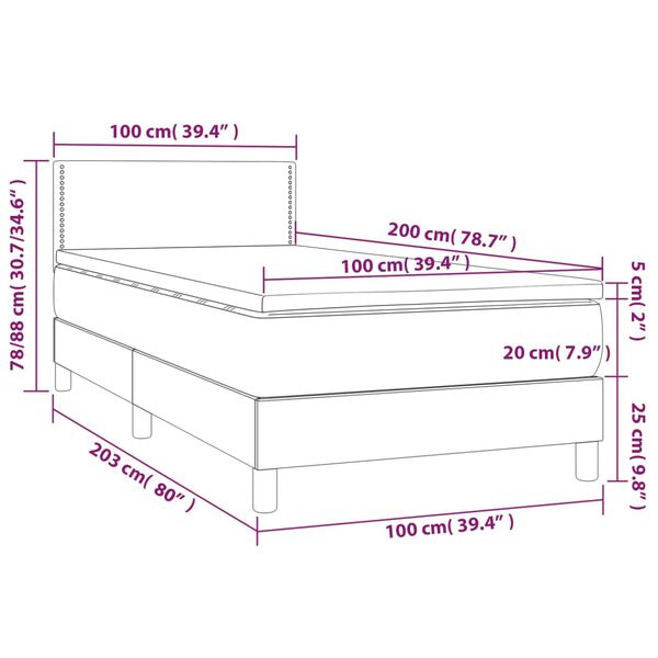 vidaXL Κρεβάτι Boxspring με Στρώμα & LED Μαύρο 100x200 εκ. Συνθ. Δέρμα