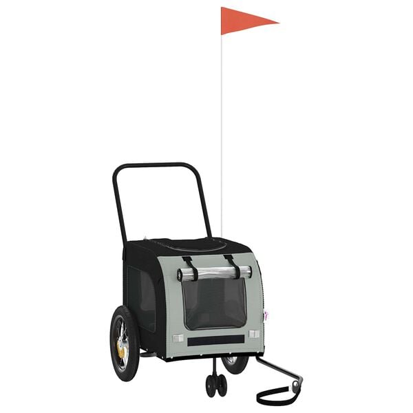 vidaXL Τρέιλερ ποδηλάτου για κατοικίδια με αποθήκευση Γκρι και Μαύρο