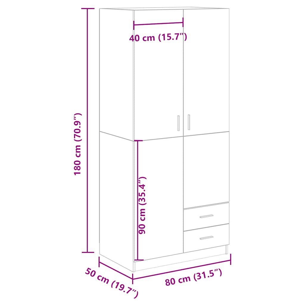vidaXL Ντουλάπα Τεχνίτης Δρυς 80x52x180 εκ Επεξεργασμένο Ξύλο