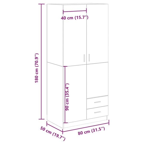 vidaXL Ντουλάπα Τεχνίτης Δρυς 80x52x180 εκ Επεξεργασμένο Ξύλο