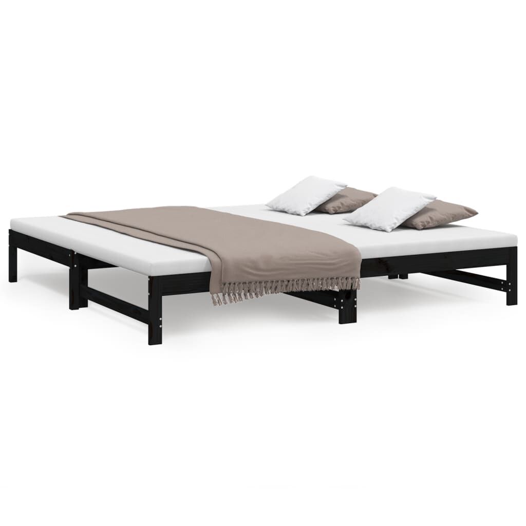 vidaXL Καναπές Κρεβάτι Συρόμενος Μαύρος 2x(100x200)εκ. από Μασίφ Πεύκο