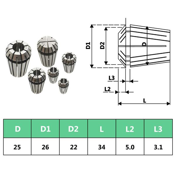 vidaXL Τσιμπίδια Collet Φρέζας Σετ 15 τεμ. ER25