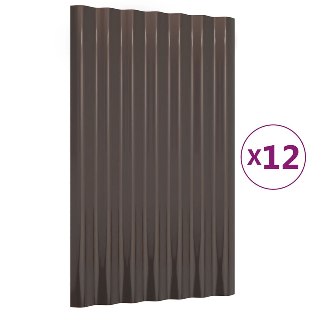 vidaXL Πάνελ Οροφής 12 τεμ. Καφέ 60x36 εκ. Γαλβανισμένος χάλυβας