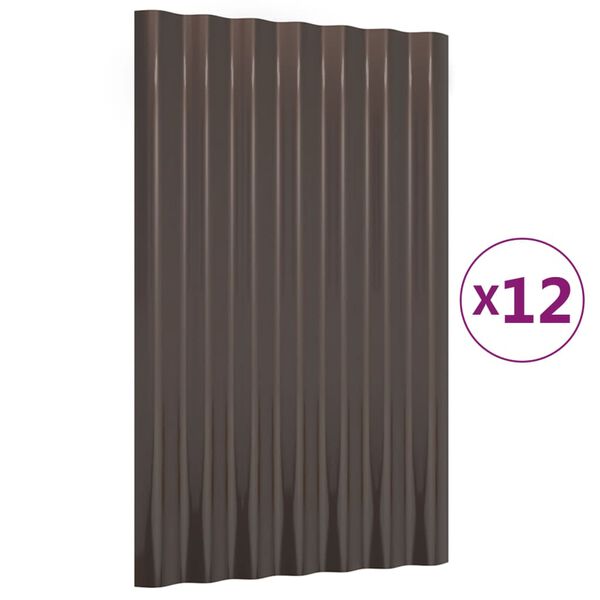 vidaXL Πάνελ Οροφής 12 τεμ. Καφέ 60x36 εκ. Γαλβανισμένος χάλυβας