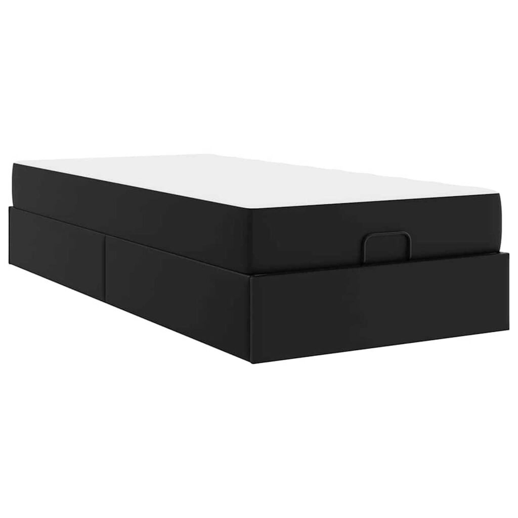 vidaXL Σκελετός κρεβατιού με στρώμα Μαύρο 90 x 200 cm Τεχνητό δέρμα