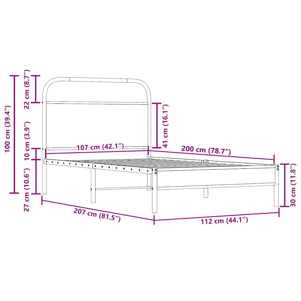 vidaXL Πλαίσιο Κρεβ. Χωρ. Στρώμα Καπνιστή Δρυς 107x203 εκ. Επεξ. Ξύλο