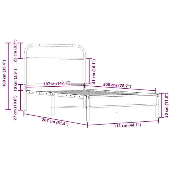 vidaXL Πλαίσιο Κρεβ. Χωρ. Στρώμα Καπνιστή Δρυς 107x203 εκ. Επεξ. Ξύλο